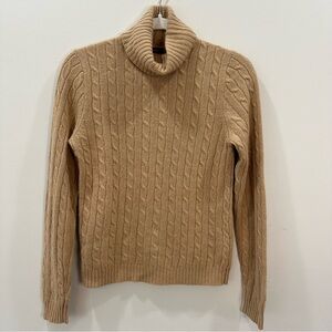 J.Crew Women's M Cable Knit Turtleneck Sweater Tan Merino Angora Cashmere Blend